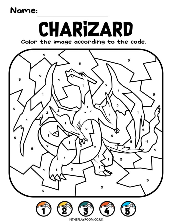 8 Pokemon Color by Number Coloring Pages for Kids