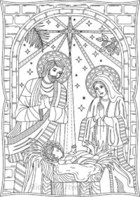 3 Christmas Coloring Pages - Yuletide Gifts, Toys, Lantern Drawings - Nativity Scene - Holy Family - Digital Download