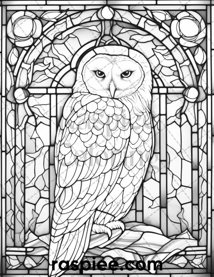 50 Christmas Stained Glass Grayscale Coloring Pages for Adults, Printable PDF File Instant Download