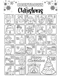 Advent Calendar Coloring Page | Printable Countdown to Christmas | Christmas Coloring