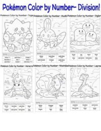 Division - Pokémon Printable - Color by Number - 6 Coloring Pages!