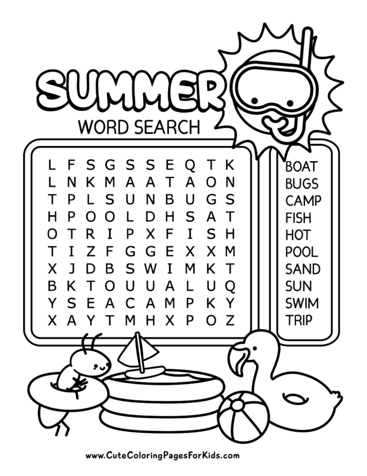 Free Printable Summer Word Search for Kids - Cute Coloring Pages For Kids