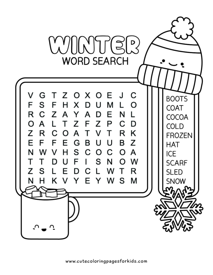 Free Printable Winter Word Search for Kids (Easy)