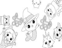 Gabby's Dollhouse Halloween Coloring Sheet with Gabby and Friends in Costumes