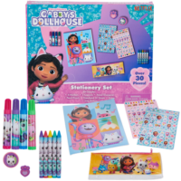 Gabbys Dollhouse Kids Coloring Art Set with Pencil Case Markers Crayons and Stickers 30 Pieces