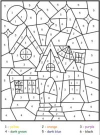 Haunted House Color by Number Coloring Page - Free Printable Coloring Pages for Kids