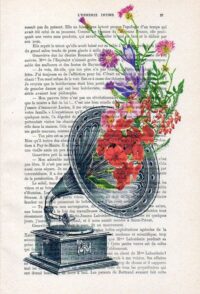 Music Gramophone flower print whimsical french shabby chic illustration dictionary print vintage wall art decor decoration gift Christmas