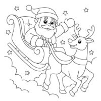 Premium Vector | Christmas santa sleigh and reindeer coloring page