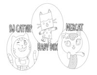 Printable Digital Download Coloring Sheet featuring DJ Catnip, BabyBoxCat, and Mercat!!