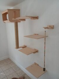 8-Pc Cat Tree/House, for 6' x 8' Wall, 4- Lg Platforms, 3-1/2" x 36" Scratch Post, Wall Cottage, 4" Step and 30" Wall Mounted Dazzle