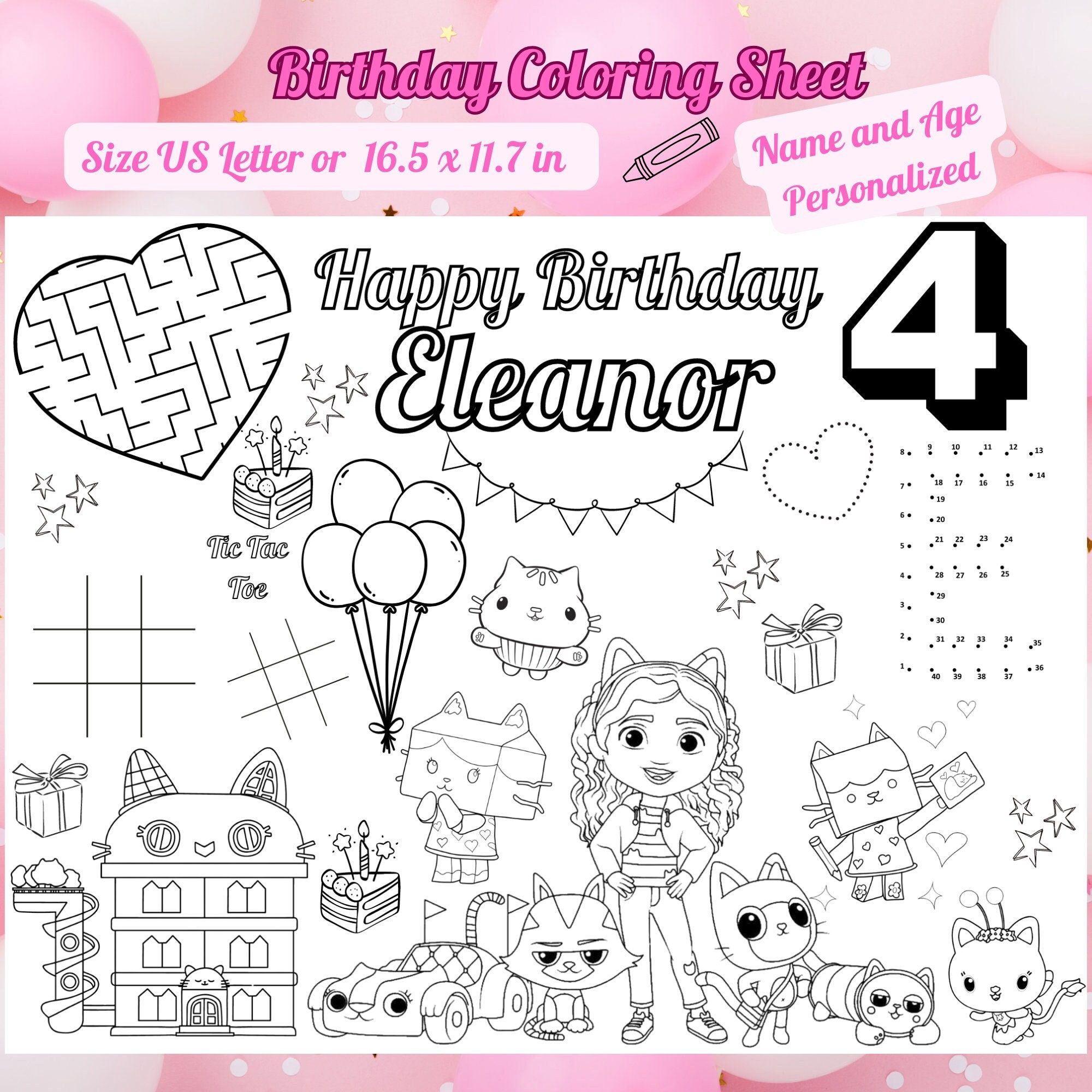 Gabby Dollhouse Birthday Coloring Page Personalized Pandy Party Favors