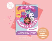 Gabby's Dollhouse Digital Invitation Template | Downloadable | Editable | Corjl Template | Cartoon Birthday Party Theme