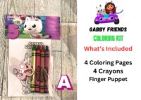 Girls Dollhouse Coloring Party Favor Pouch & Crayons-Birthday Theme- Character Gift-Bag stuffer- Gab Party Decor-