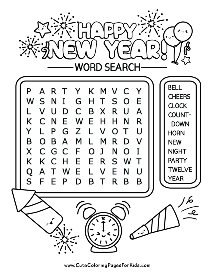 New Year's Word Search (Free Printable PDF) - Cute Coloring Pages For Kids