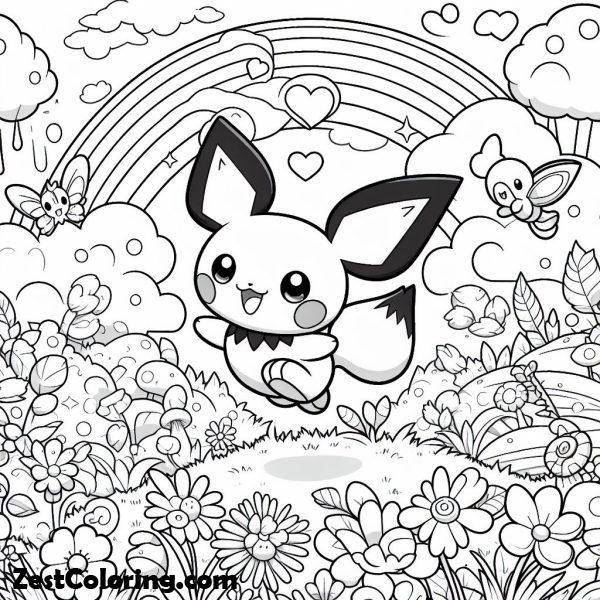 Pichu Jumping Around Coloring Page - HappyAllKids.com