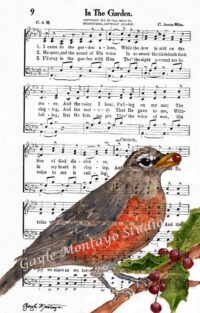 ROBIN  In The GARDEN Bird lovely Art Print© Religious Hymn 4x6, 5x7, or 8x10 Image Digital - INSTANT Digital Download