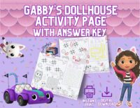 Gabby's Dollhouse Activity page, party favor with answer key