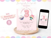 Gabby's Dollhouse Birthday Invitation Template, Digital, Printable, Gabby Cats, Pink Gabby Evite, 5x7, Editable, Canva, Party, Toddler, Kid