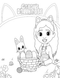 Gabbys Dollhouse Easter Kitty Bunny basket digital coloring page download