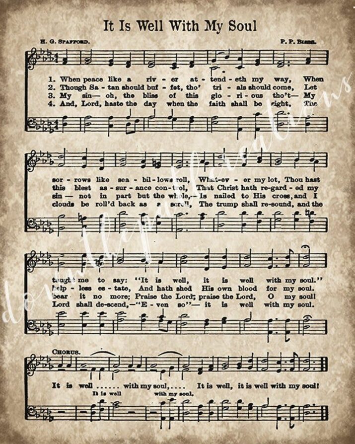 It Is Well With My Soul Print, Printable Vintage Sheet Music, Instant Download, Aged Antique Hymn, Inspirational Quote, Scrapbook Collage