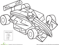 Color by Number Race Car | Worksheet | Education.com