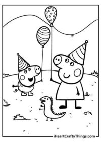 Coloriage Peppa Pig et George jouent avec des ballons