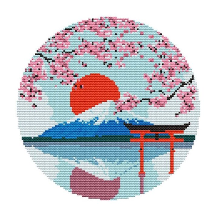 Japan Cross Stitch Pattern, Cherry Blossom Cross Stitch, Cross Stitch Japan, Mount Fuji Cross Stitch Pattern, Floral Cross Stitch Pattern