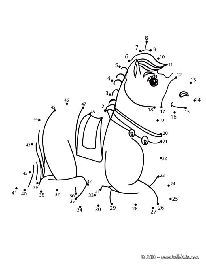 Laying horse dot to dot game coloring pages - Hellokids.com