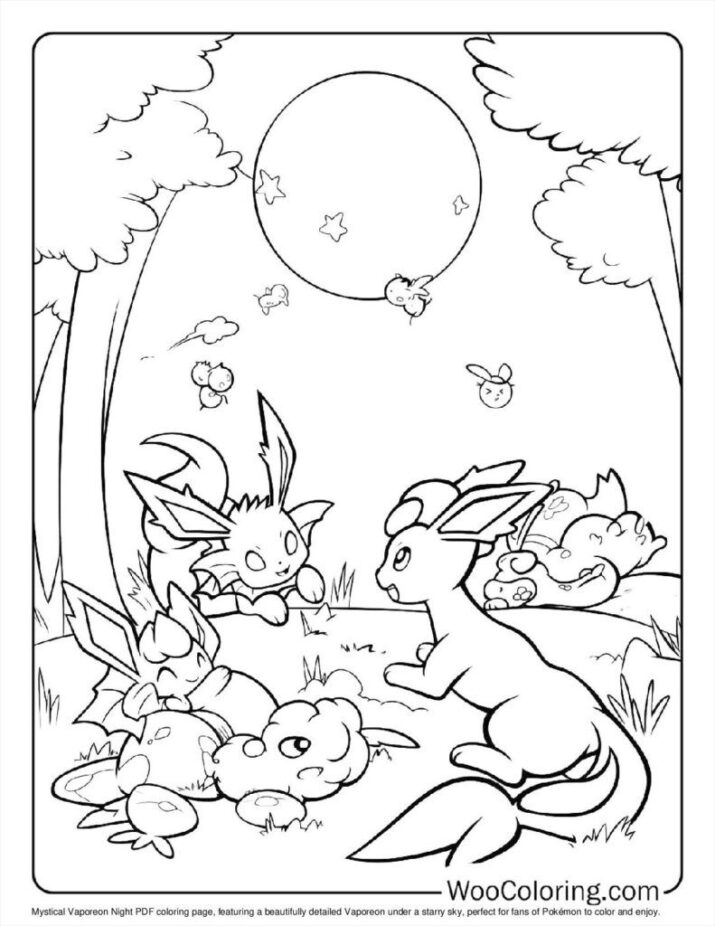 Mystical Vaporeon Night Coloring Page