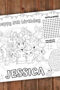 Printable Pokemon Party Activity Sheet