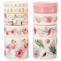 10 Rolls Washi Tapes Flamingo Tapes Aesthetic Washi Tapes Decorative Scrapbooking Tapes, Size:200x3cm, Pink