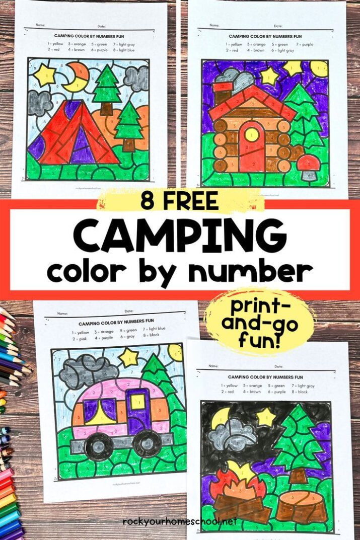 8 Camping Color by Number Printables for Kids (Free)