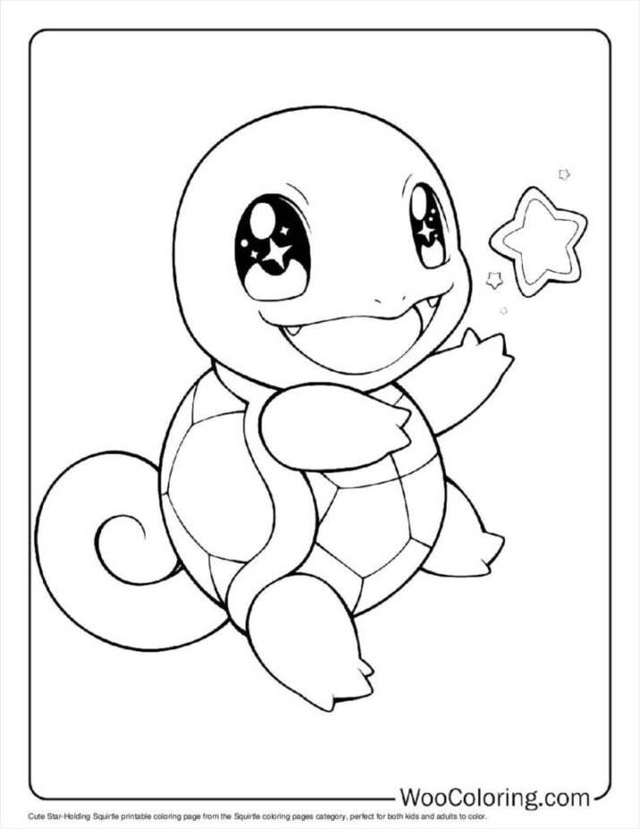 Cute Star-Holding Squirtle Coloring Page