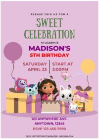 (Free Editable PDF Cute And Special Gabby’s Dollhouse Birthday Invitation Templates