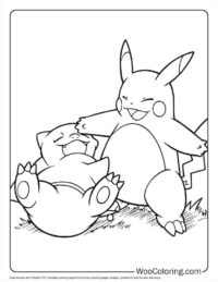 Friendly Snorlax with Pikachu Coloring Sheet