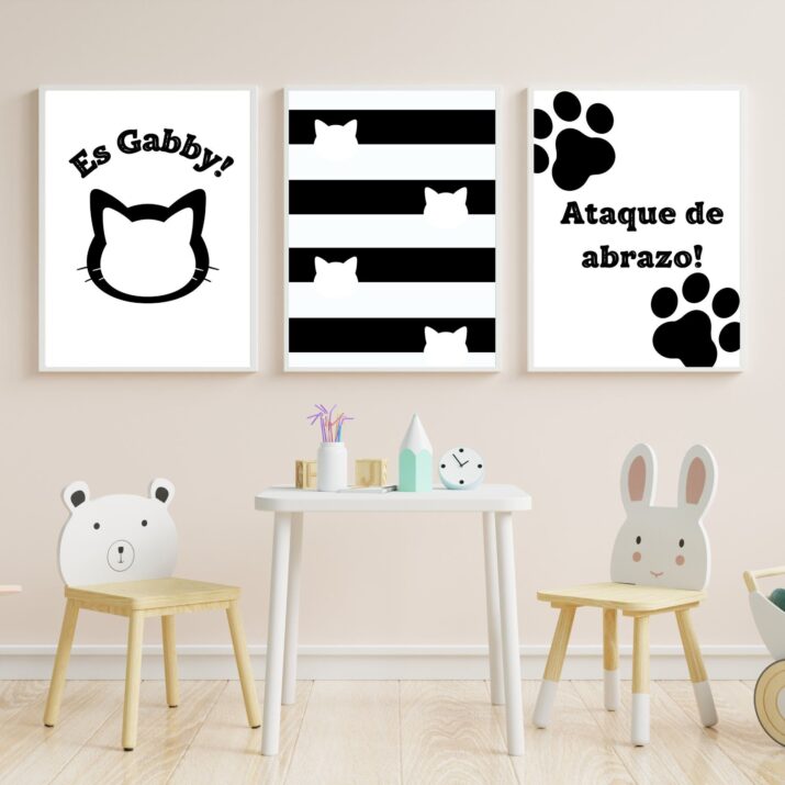 Gabby's dollhouse Spanish, La casa de muñecas de Gabby, set of 3, digital download, Bedroom, children, Gabby decoration