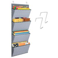 Godery Hanging Wall Organizer, Wall Mount/Over The Door Office Supplies Filing Folders, Fabric 4 Pocket Cascading File Organizer - Notebooks, Planners, Mail, Letter, File Folders (Wave pattern)