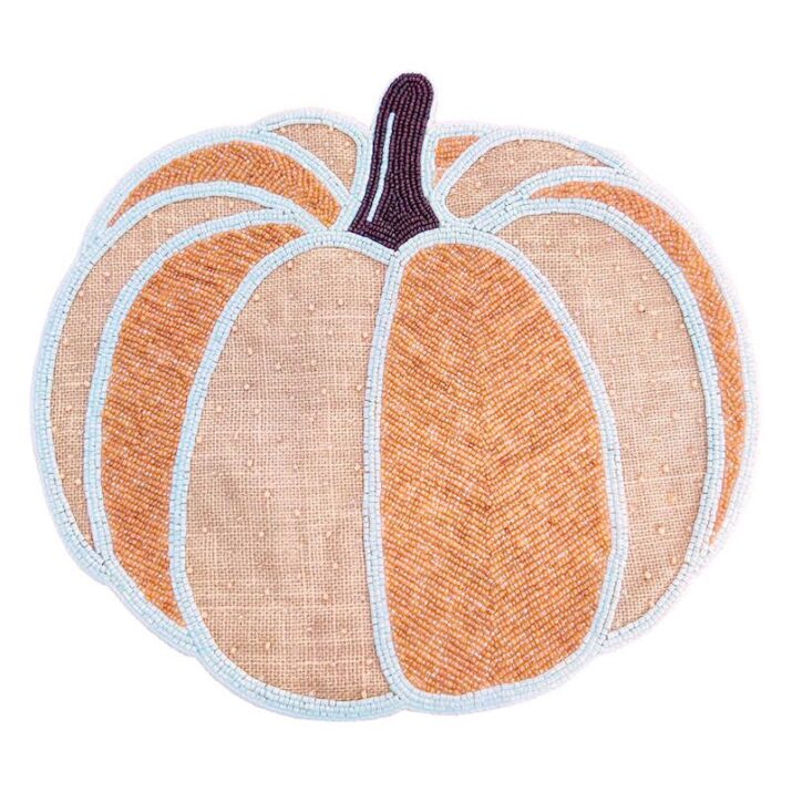 Homespun Harvest Semi-Beaded Neutral Pumpkin Placemat, 14.5"