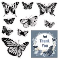 Hying Spring Holiday Butterflies Clear Stamps for Card Making, Vintage Floral Butterfly Rubber Stamps Spring Flower Insects Transparent Stamp Seal for Crafting DIY Scrapbooking Photo Album Decoration