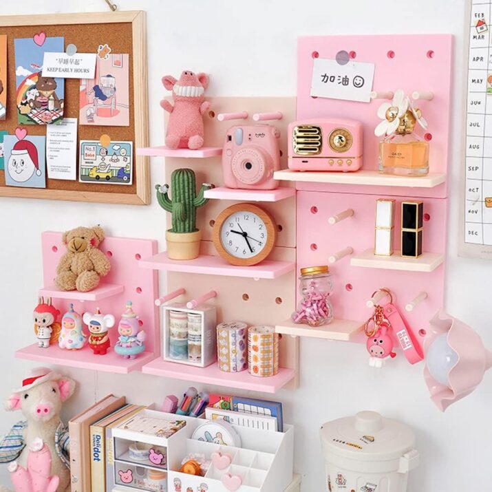 JHTPSLR DIY Shelves for Wall 8.7 inch Cute Kawaii Wall Storage Racks and Shelving No Drill No Damage Shelf Rack Multi-Layer Easy Assembling for Teen Girls Room Bedroom Dorm Balcony (Pink)