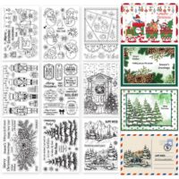 ORIGACH 9 Sheets Different Style Winter Christmas Clear Stamps Silicone Transparent Stamps for Card Making Decoration and DIY Scrapbooking