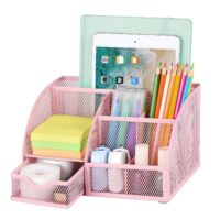 POPRUN Pink Desk Supplies and Accessories Organization,Desk Organizer with Drawer,Cute Pen/Pencil Holder,Pen/Pencil Organizer for Desk for Women Office,School Classroom and Art Supply