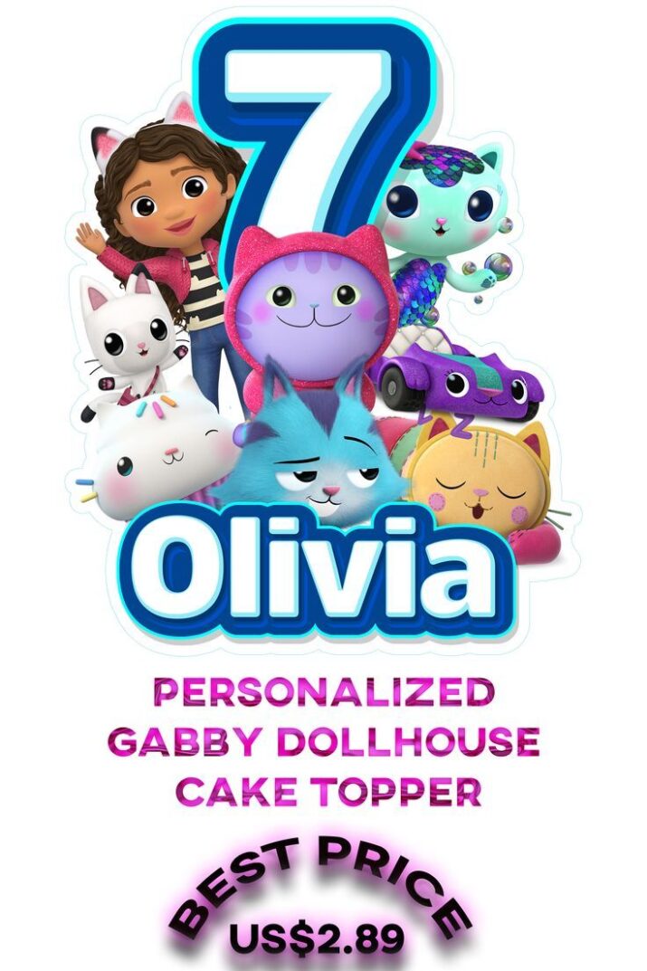 Personalized Gabby Dollhouse Cake Topper, Gabby Dollhouse, Cake Topper, Gabby Png