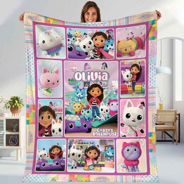 Personalized Gabby's Dollhouse Fleece Blanket, Dollhouse Party, Gabby's Dollhouse Party Blanket, Gabby Character Blanket, Baby Girl Blanket