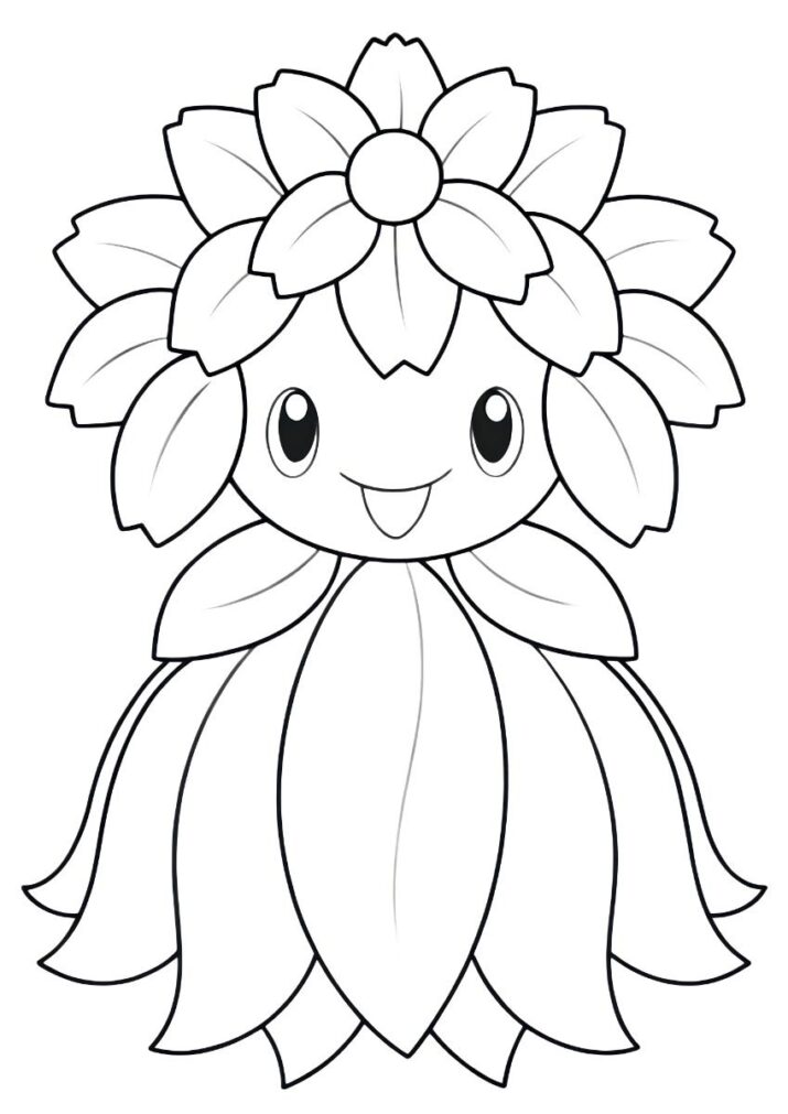 Printable Pokemon Bellossom Coloring Page for Kids to Color