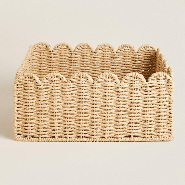 Scalloped Basket, Wicker Baskets for Storage, Hand Woven shelf Baskets, Seagrass Baskets for Bathroom, Bedroom Organizing (Seagrass, M-14.2 * 10.6 * 6IN)