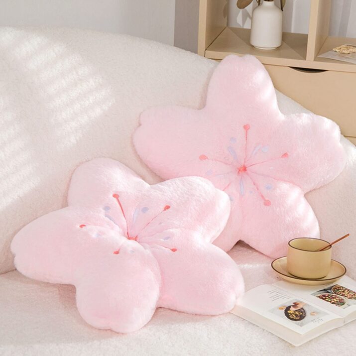 Walbest Cute Sakura Throw Pillows Kawaii Room Decor, Cherry Blossom Plush Pillow Decorative Flower Pillow for Couch Decor Pink 17.72"