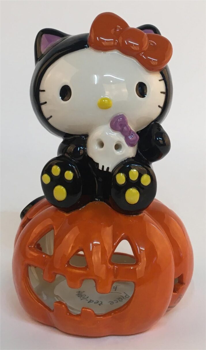 Blue Sky Clayworks Hello Kitty Halloween Tealight Holder, 6.75-inch Height, Tabletop Decoration, Black and Orange, 23567