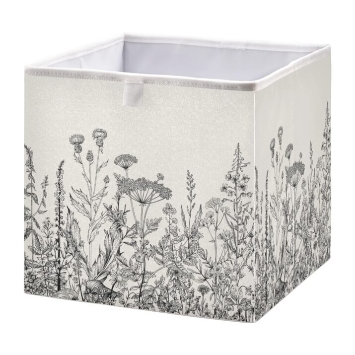 Blueangle Black and White Flowers Cube Storage Bin, 11 x 11 x 11 in, Large Collapsible Organizer Storage Basket for Home Décor-116