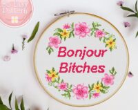 Bonjour Bitches Subversive cross stitch Pattern Funny Cross stitch PDF Quote cross stitch Sarcastic Ironic cross stitch Modern xstitch chart